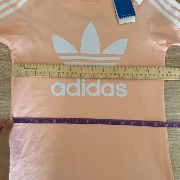 Adidas‎ 9-10 Years NEW Peach Orange Dress Short Sleeve Logo Print Outdoor Pastel - Picture 7 of 8